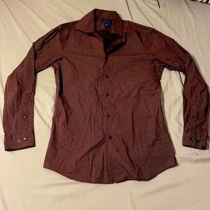 Long sleeved APT9 maroon colored dress shirt